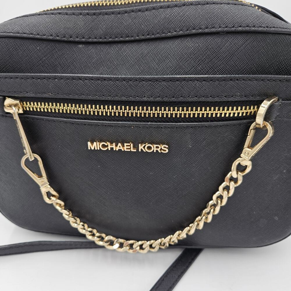 Michael Kors Jet Set Large Saffiano Leather Crossbody Bag Gold Chain Career Glam - Picture 3 of 16